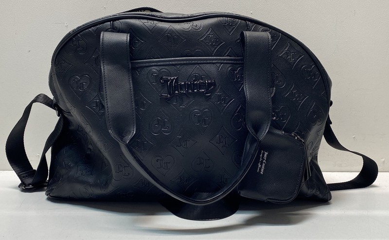 Juicy Couture Women's Black Embossed Monogram Vegan Leather Duffel Bag