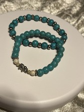 Genuine Turquoise With Silver Accent And Elephant Bead Bracelets  