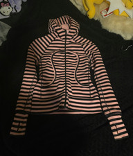 Size 6 - lululemon Scuba Full Zip Hooded Hoodie w/ Pockets Pink Black Striped