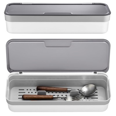LemonRoad 2 Pcs Plastic Kitchen Drawer Organizer with Lid and Drainer, Utensil O