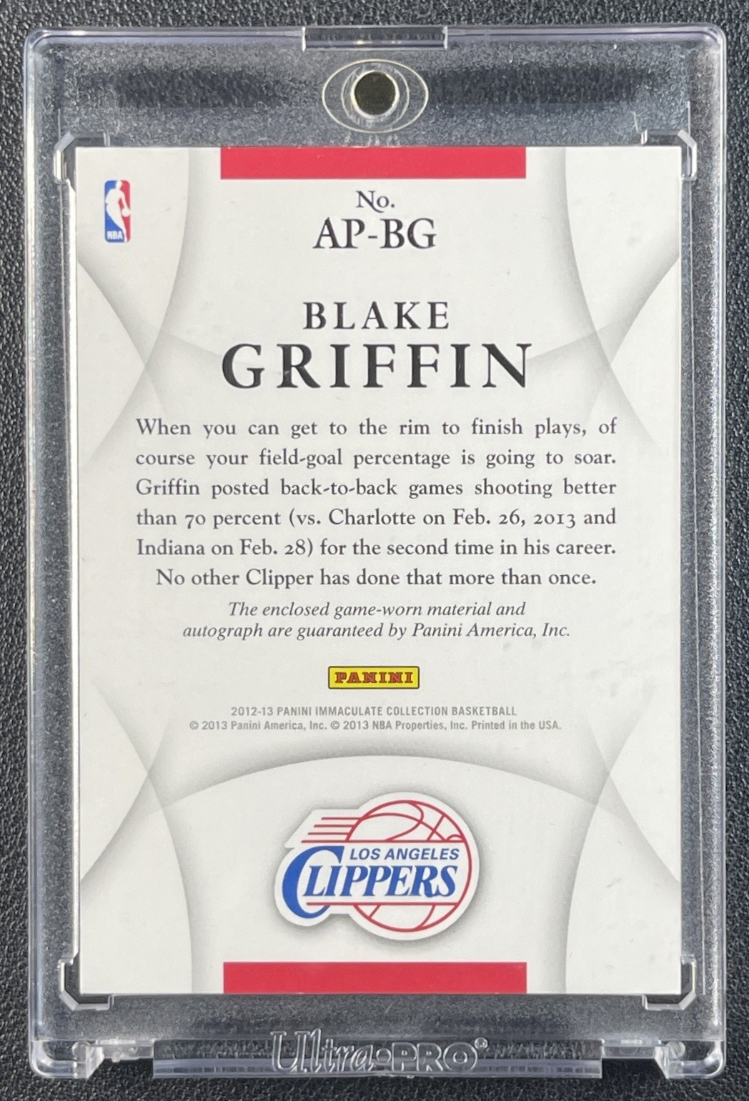 BLAKE GRIFFIN 2012-13 PANINI IMMACULATE GAME-USED PATCH AUTO CHINESE RED 02/25 view 2