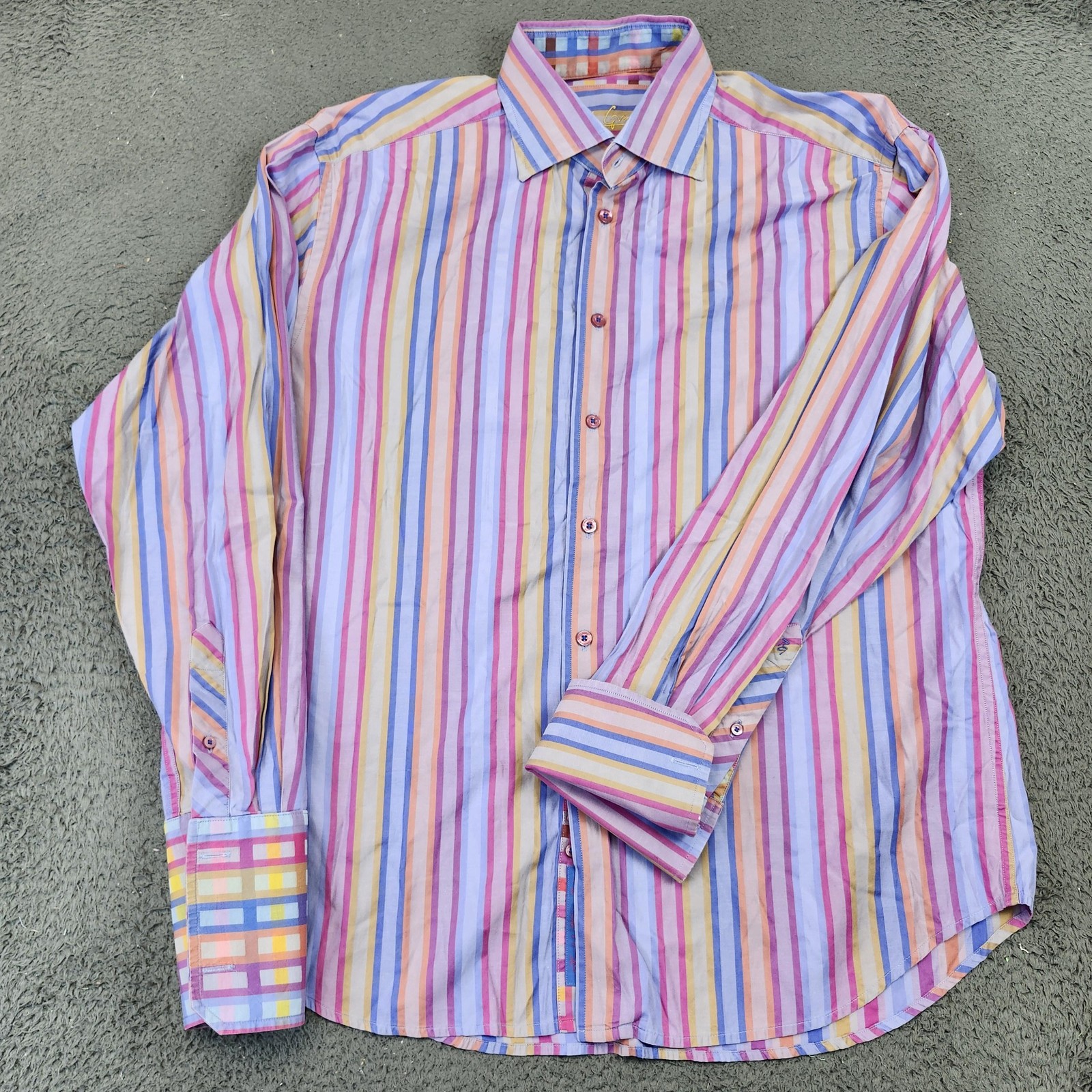 Robert Graham Shirt Mens XL Multicolor Stripe Button Up Long Sleeve Cotton Trim