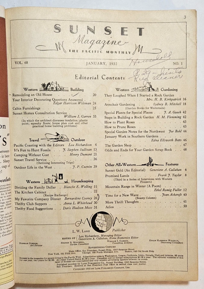 Sunset Magazine 1932 Bound Year Vol. 68-69 No. 1-6 Rolf Pielkey, Various Artists - Image 2 of 4