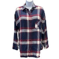 Rails Jackson Plaid Shirt Women’s M Catalina Wine Red Navy Button Down