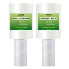 2 PCS Clear Stretch Wrap Film 500 FT x 4 Inch 80 Gauge Industrial Plastic Roll