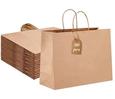 16x6x12 Inch 90pcs Brown Paper Bags with Handles Large Kraft Paper Gift Bags ...
