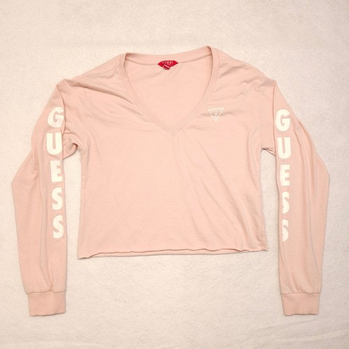Guess Casual Long Sleeve V Neck Shirt Womens Size Extra Small XS Pink - Picture 2 of 8
