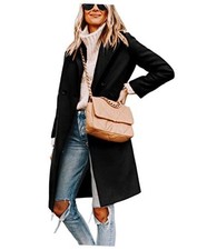 Women's Winter Wool Coat Casual Notch Lapel Single-Breasted Medium Black