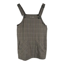 American Eagle Plaid Pinafore Dress M Brown Check Button Strap Mini Dress