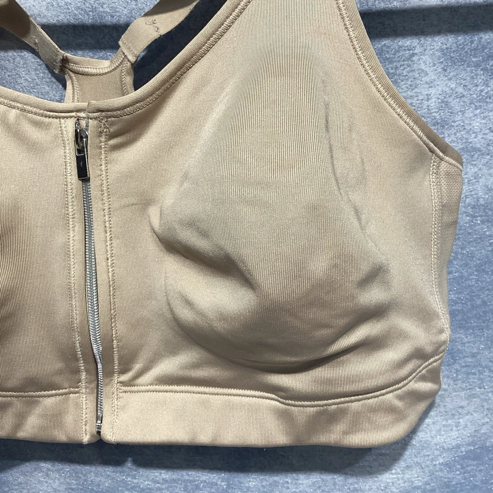 Playtex Large Sport Support Front Zip Racerback Sports Bra Beige - Image 4 of 4