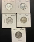 Lot of 5 1961 Proof Washington Silver Quarters