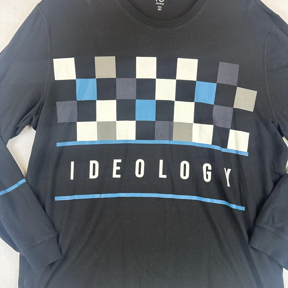 Camisa Ideology Para Hombre 2XL Negra Azul Manga Larga Cuello Redondo Gráfico Cuadros XXL Foto 3 de 4
