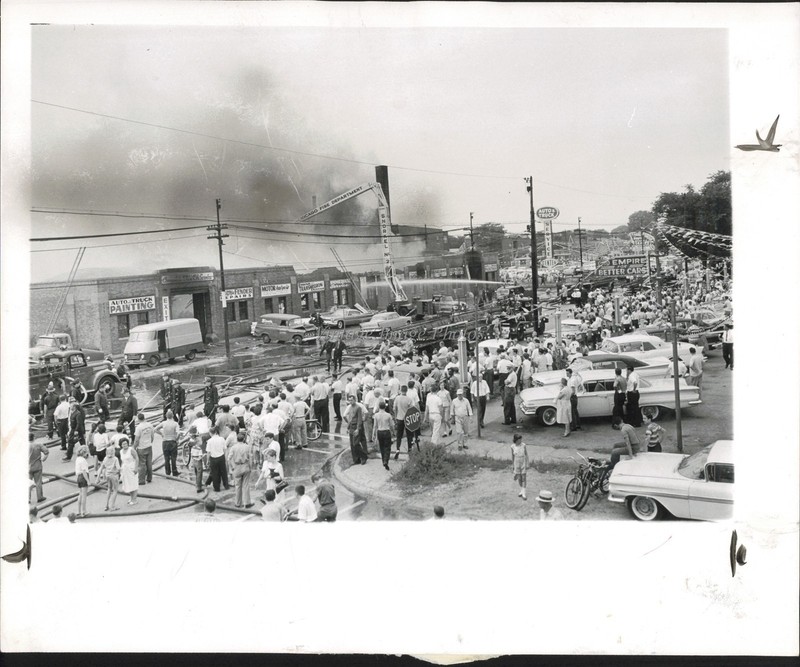 1961 Chicago Cicero Fire Crowd Smoke Emergency Vehicles Photo 8X10