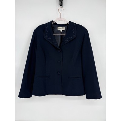 Danny & Nicole Navy Blue Blazer Jacket Embellished Collar Career Interview