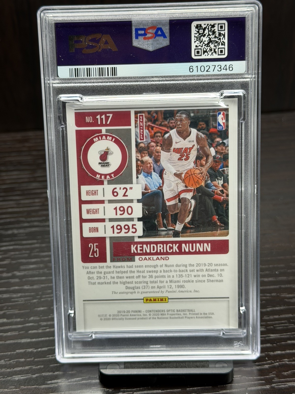 2019-20 Panini Contenders Optic Kendrick Nunn Ticket Auto Orange RC /25 PSA 9 view 2