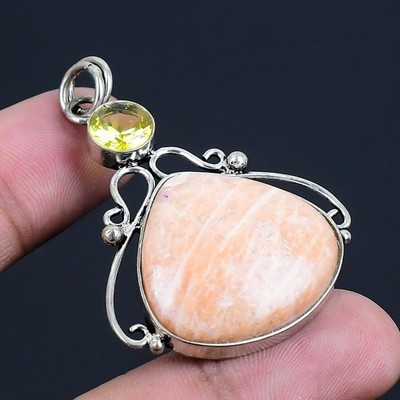 Orange Aventurine, Citrine Gemstone 925 Sterling Silver Jewelry Pendant 1.97''