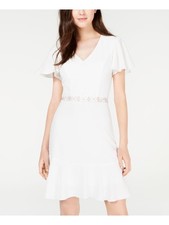 TEEZE ME Womens White Short Sleeve Mini Party A-Line Dress 34