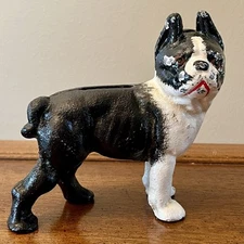 Cast Iron ~ Boston Terrier~ Dog Bank Black & White 5" x 4 1/2"