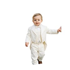 Baby Boys 5-Piece Tuxedo Set Ivory Cream Tailcoat Suit Size 12M