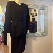 Christian Dior Vintage Coat  Skirt Set The Suit Black Wool Size 4