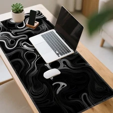 15.7x35.4 inch XXL Large Gaming Desk Mat-Black White Marble-like Mouse Pad with