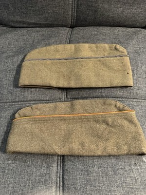 2x Vintage WWII era OFFICERS Piped Garrison - Overseas Cap WW 2 WW2 Wool