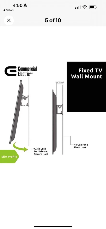 Commercial Electric No Stud Required Fixed TV Wall Mount for 20 in. to 57 in. TV - Image 3 of 4