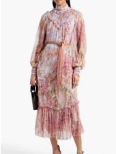 Zimmermann Botanica Smocked Floral-Print Silk Midi Dress Size AU3