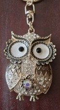 Black Gold Color Crystal Enameled Owl Pattern Fashionable Stylish Keychain