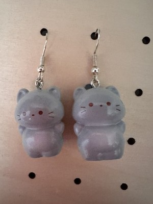 Mollige graue Katzenohrringe | süße Kätzchen Ohrhänger | Kawaii Katzenschmuck 