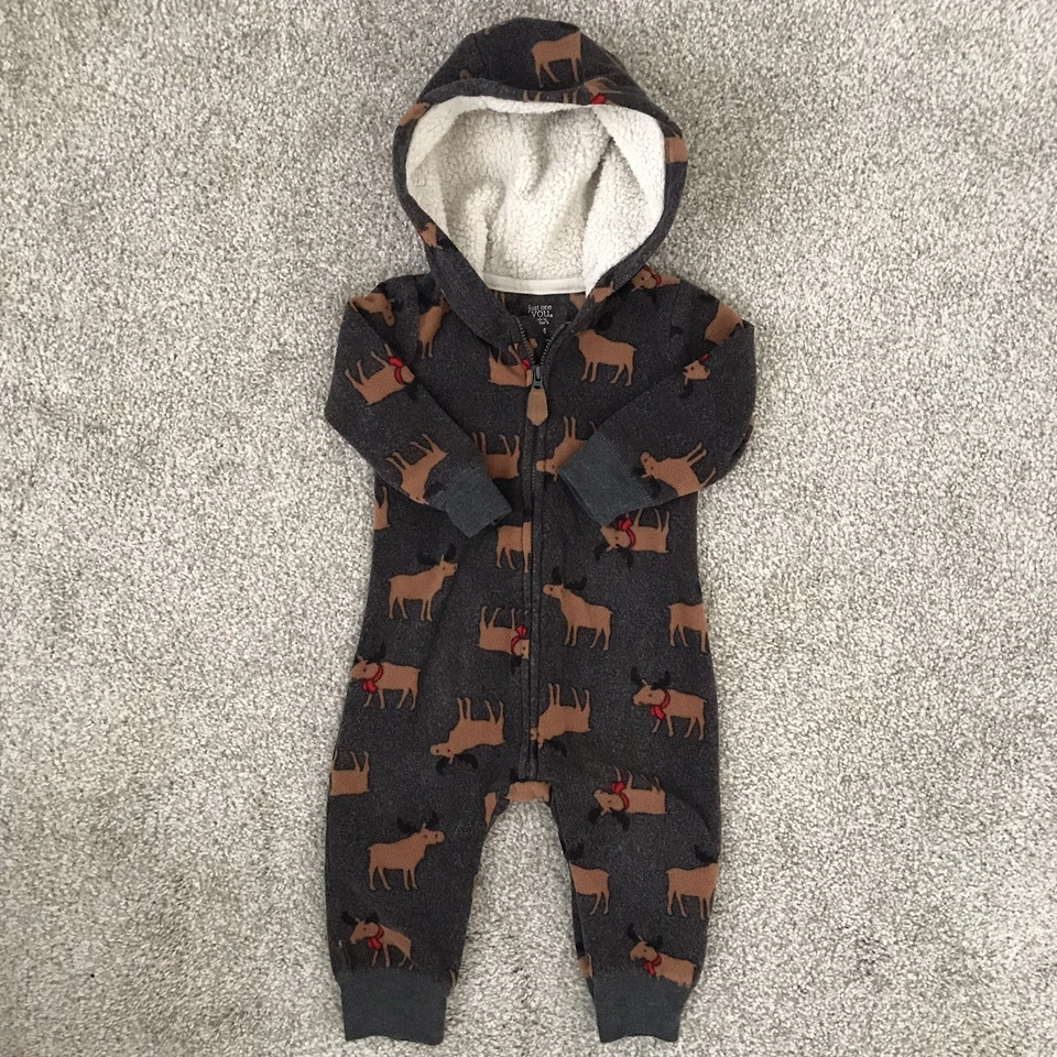 Mameluco con capucha forrado para bebé Carters Just One You Sherpa 9M estampado de alce de una pieza Foto 2 de 4