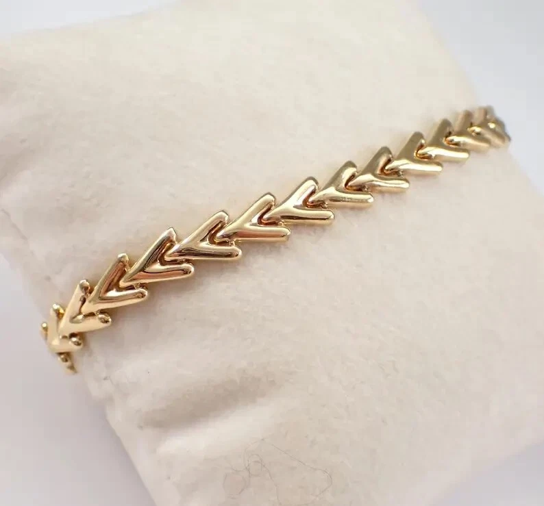 Vintage 14K Yellow Gold PlatedChevron Link Unique Estate V Shape Tennis Bracelet - Image 4 of 4