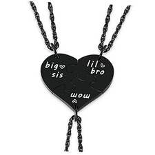 3PCs Mother Son and Daughter Heart Puzzle Piece Necklace Set, necklace black
