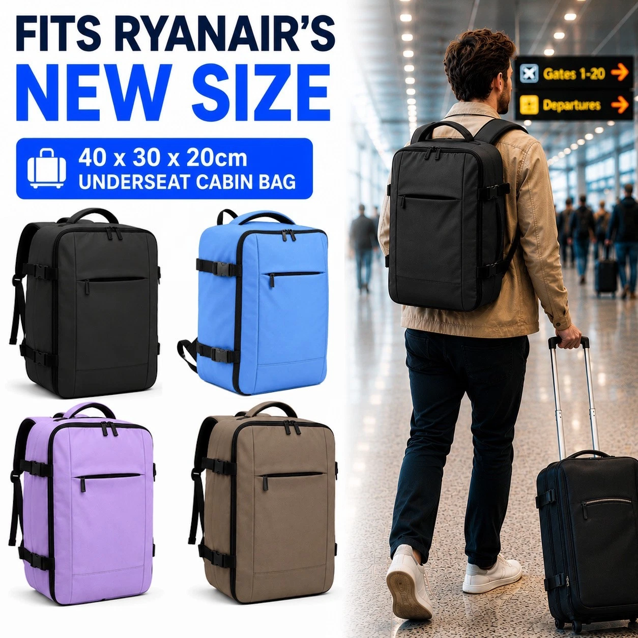 Bordlite Ryanair Cabin Backpack 40x30x20cm Underseat Tarp Travel Bag Black
Opens in a new window or