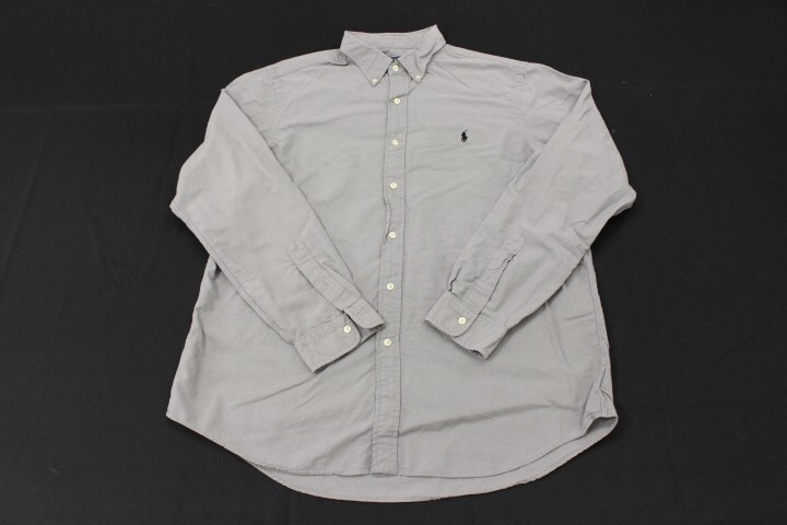 Ralph Lauren Camicia Uomo XL Grigio Tinta Unita Nero Pony Manica Lunga Bottoni