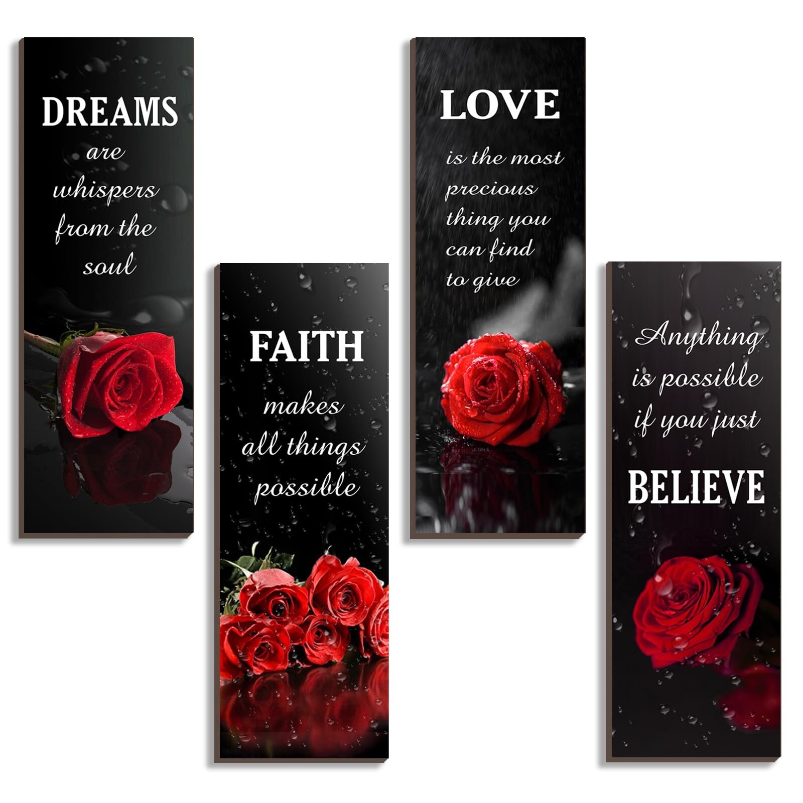 4 Pcs Red Bathroom Decor Red Rose Wooden Wall Decor Inspirational Farmhouse S...