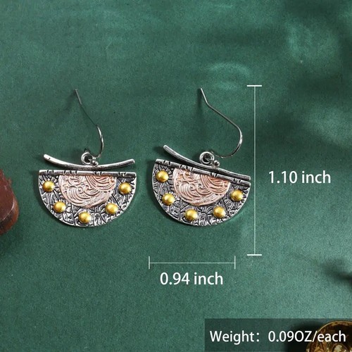 Boho Chico’s Fan Shaped Earrings Semicircle Carved VTG Gold Silver Pattern Dot - Picture 4 of 8