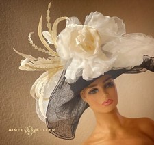 Black Kentucky Derby Hat Cream Rose Royal Ascot Bridal Melbourne Cup Del Mar Hat