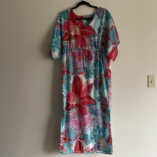 Talbots Wmn XS Multicolor Tropical Print Drawstring Waist Long Beach Cover Up