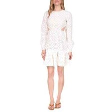 Michael Michael Kors Women's Geo Eyelet Cutout Ruffled Dress White, US 12