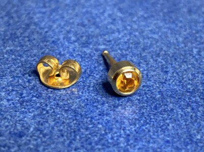 Gold Ear Piercing Earring Stud 5mm w/ Yellow Topaz November Birthstone Gem