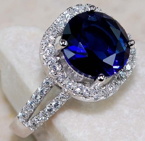 3CT Treated Blue Sapphire 925 Sterling Silver Ring Sz 7 MK1-6 - Picture 2 of 3