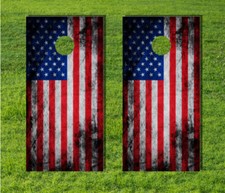 American Flag Vintage Grunge Cornhole Game Decal US Wrap Board Bag Rusty Metal