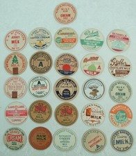 40+ MILK BOTTLE CAPS 1 5/8" DIAMETER GENERIC & IDENTIFIED DAIRIES