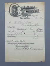 1897 MASSASOIT WHIP Co EEL SKIN & HORSE HAIR Farm Advertising Bill WESTFIELD MA