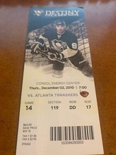 2010 Pittsburgh Penguins v Thrashers Full Hockey Ticket Sidney Crosby Hat Trick