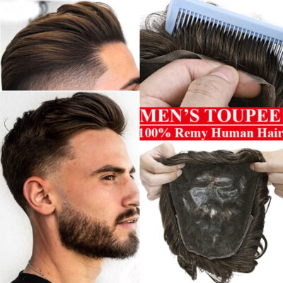Herren Echthaar Toupet Für Männer Haarteile Herrenperücke Human Hair Wig Toupee
