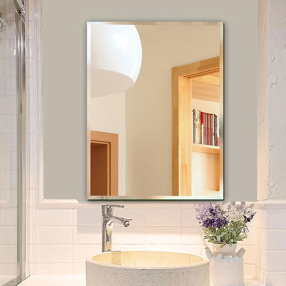 Bevelled Frameless Stick on Wall Mirror Home Bathroom Makeup Dressing Mirrors UK - Image 4 of 4