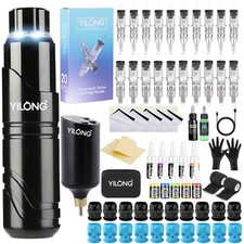 Wireless Tattoo Kit Complete Pen Machine with Power Supply Needle Cartridge Ink