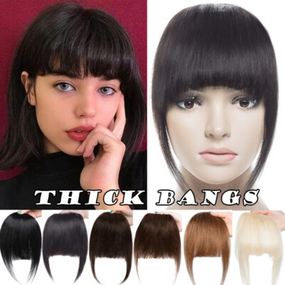 Real THICK Bangs Clip In Fringe Front 100% Remy Human Hair Extension Hairpiece F